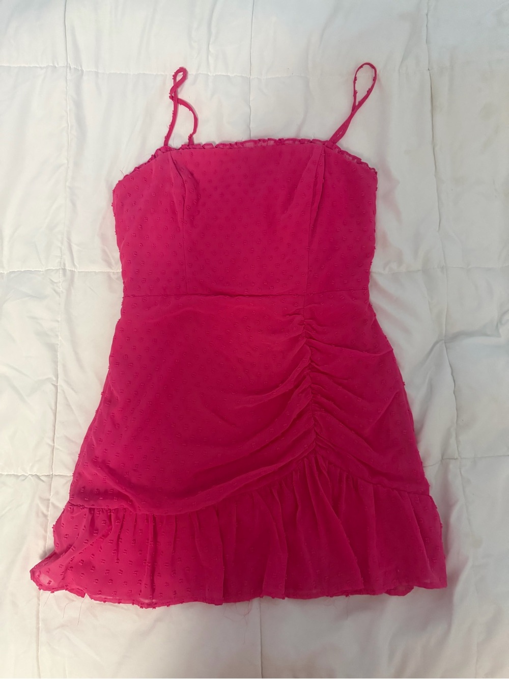 Pink Ruched Spaghetti Strap dress fits like small